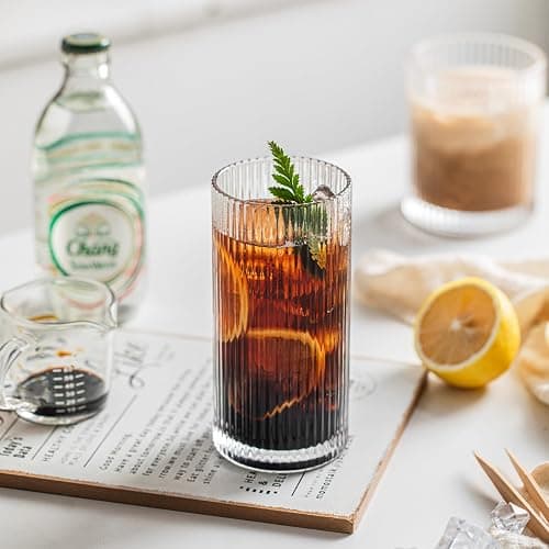 INSETLAN Ribbed Drinking Glasses Set of 6, 370ml Origami Design Ribbed Glassware, Highball Glasses for Juice, Water, and Cocktails, Perfect for Home, Restaurants, and Parties | Dishwasher Safe thumbnail 2
