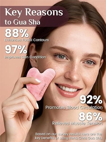 Rena Chris Gua Sha Facial Tools: Natural Rose Quartz Guasha Tool for Face Acupuncture Therapy, Facial Massager for Jawline Sculpting and Puffiness Reducing (Pink) thumbnail 4