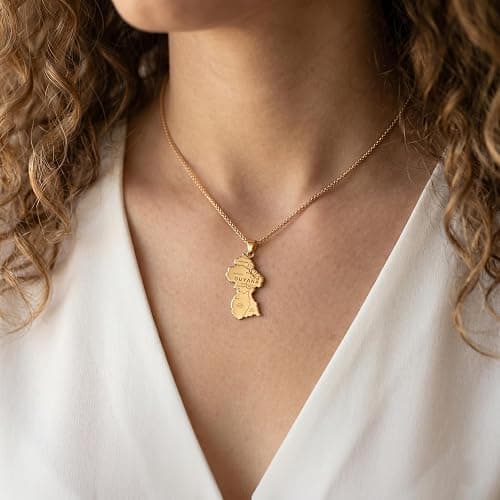 Guyana Map Necklace for Women and Men, Guyana Flag and Map Lover Gift | Gold Plated Guyanese Pendant, South America Jewelry, Detailed Topography, Heritage Gift thumbnail 4