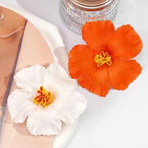 4Pcs Hawaiian Flower Hair Clips Hibiscus Hair Clip Plumeria Flower Beach hair accessories for Women Vacation Party thumbnail 4