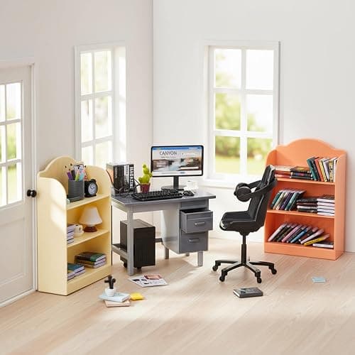 1:12 Scale Mini Office Desk Set Including Mini Computers Desks Computer Accessories Storage Racks Books Desk Lamps Glasses Headphones Mobile Game Controllers Etc Suitable For Displaying Ideal Gifts thumbnail 2