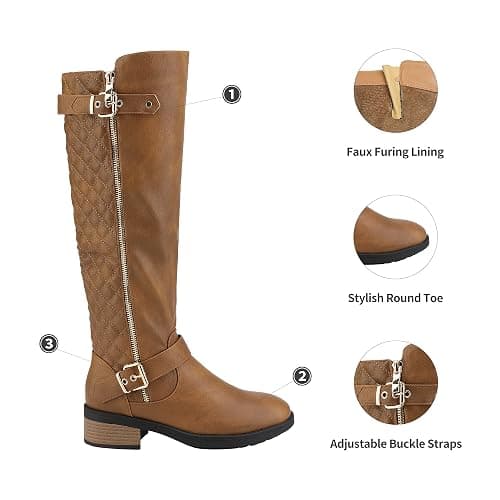DREAM PAIRS Women's Knee-High Boots Comfortable Chunky Block Heel Round Toe Side Zipper Riding Fashion Buckles Biker Motorcycle Boots thumbnail 4