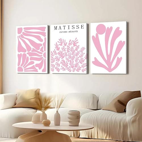 Pink Matisse Abstract Floral Wall Art Framed 16x24 inch Set of 3 Light Pink Flower Market Canvas Poster Prints Aesthetic Pictures Large Modern Danish Pastel Women Wall Decor for Living Room Bedroom thumbnail 7