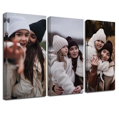 Custom Picture Canvas Prints with Your Photos 3 Piece Wall Art Personalized Family Portrait Poster Home Decor Customized Gifts (Framed, 8"x16"x3) - Image 1