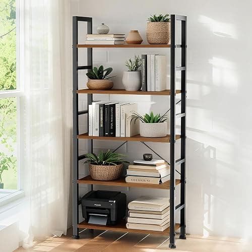 ZEUKMXOO 5 Tier Bookshelf, 62'' Tall Book Shelf, Free Standing Vintage Book Storage Shelves, Wood Bookcase Organizer for Bedroom, Living Room and Home Office, Vintage thumbnail 7