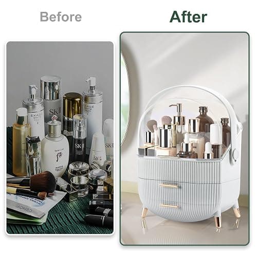 Makeup Organizer for Vanity, Make up Organizers and Storage, Cosmetics Skincare Organizers with Lid and Drawers, Cosmetic Display Cases for Countertop, Bathroom, Dresser, Ideal Gifts for Women(White) thumbnail 7