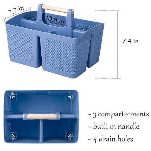 rejomiik Portable Shower Caddy Basket Plastic Cleaning Caddy Organizer Storage Tote with Handle for Bathroom, College, Dorm Room Essentials, Dark Blue thumbnail 3