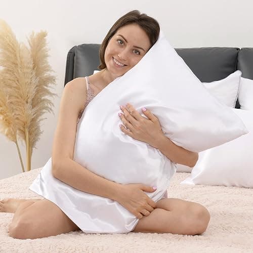 Hugs Living Silky Satin Pillowcase, Cooling and Gentle on Hair and Skin, 2 Pack (White, Queen: 20" x 30") thumbnail 7