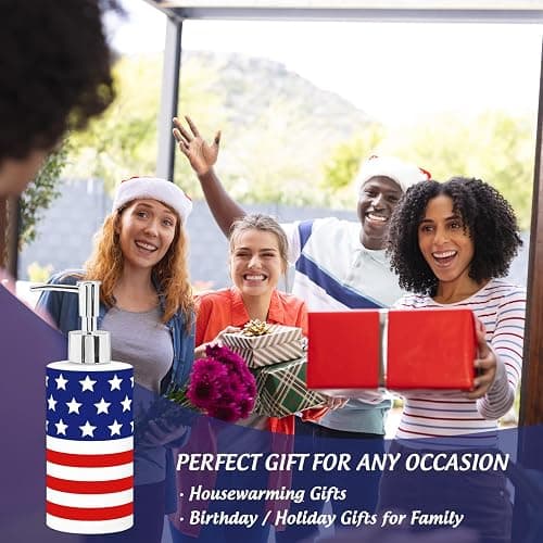 FYSUIMU Patriotic Soap Dispenser Refillable Liquid Container 4th of July American Flag Glass Soap Dispenser with Pump for for Independence Day Bathroom Kitchen Countertop Decor thumbnail 4