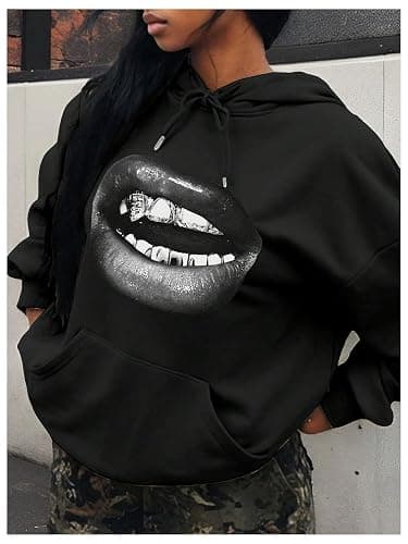 Verdusa Women's Graphic Tops Oversized Sweatshirt Streetwear Pullover Hoodies with Pockets thumbnail 3