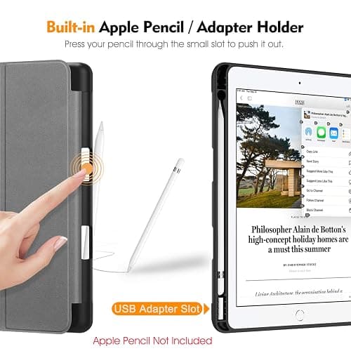 Fintie SlimShell Case for iPad 9th / 8th / 7th Generation (2021/2020/2019 Model) 10.2 Inch - [Built-in Pencil Holder] Soft TPU Protective Stand Back Cover, Auto Wake/Sleep, Composition Book Black thumbnail 4