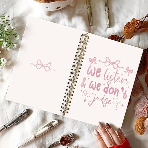 LIANGW Cute Pink Bow Spiral Notebook Journal for Note Taking, Cute Preppy School Supplies Teen Girls Women, Coquette Stuff Hardcover Spiral Notebook 5.5x8.3 thumbnail 2