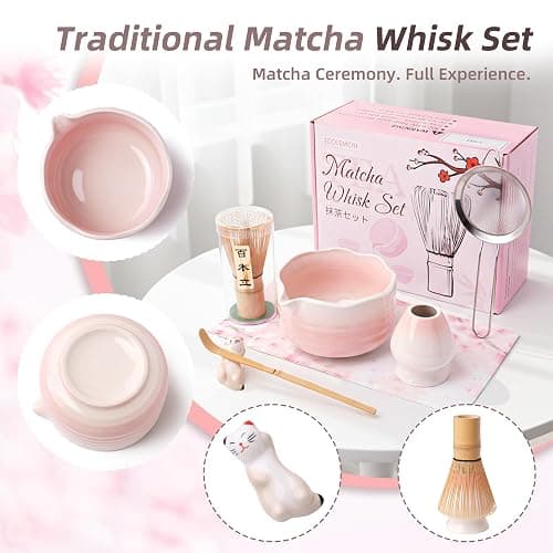ECOLEMON 7-Piece Pink Matcha Set, 18oz Gradient Pink Sakura Matcha Bowl with Spout, Bamboo Whisk and Holder, Matcha Kit, Cute Macha Gift Set for Women & Matcha Lovers Starters, Mother's Day Gift thumbnail 5