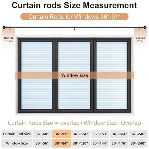 Black Crystal Curtain Rods for Windows 48 to 84 Inch, Decorative Vintage 1'' Diameter Curtain Rod with Black Foil Finial, Adjustable Heavy Duty Easy Install Drapery Pole Set for Farmhouse, Bedroom thumbnail 3