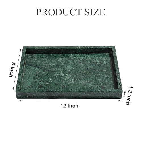 YMXYJM Real Natural Marble Tray for Bathroom, Genuine Marble Stone Vanity Tray, Luxury Storage Trays for Kitchen, Vanity, Home Decor, Dresser, Non-Resin/Non-Ceramic, 12"x 8"x 1.2", Dark Green thumbnail 3