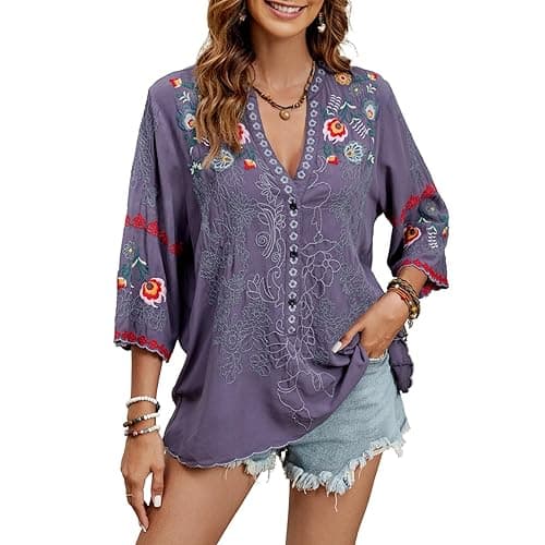 Embroidered Cotton Peasant Blouse