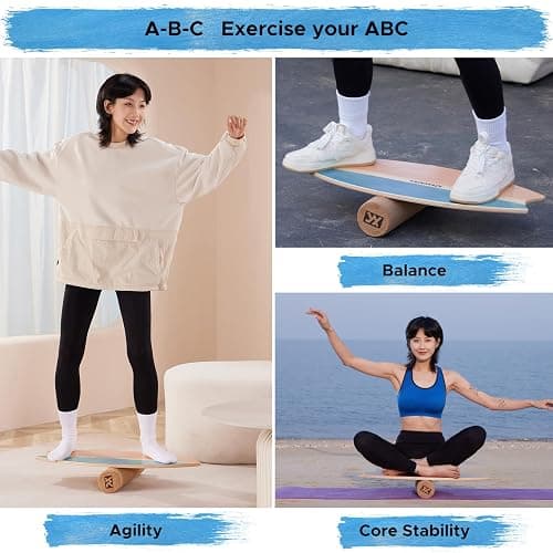 XCMAN Surf Balance Board Trainer with Roller Wooden Exercise Balancing Stability Trainer - Non Slip Surface for Adults Kids|Balance Board for Surfing,Snowboarding,Skateboarding,Hockey,Yoga Training thumbnail 5