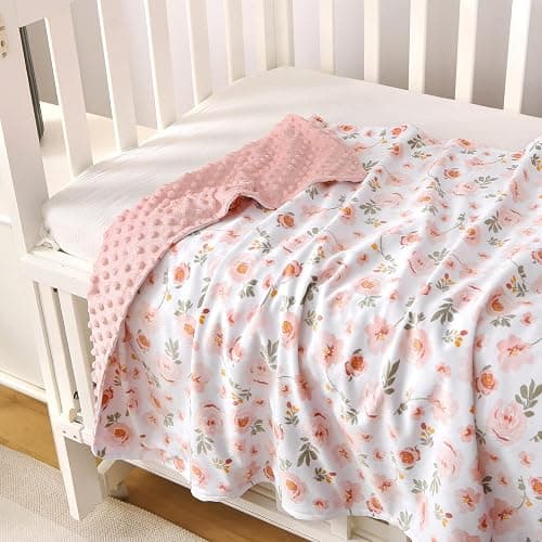 DaysU Silky Micro Soft Plush Baby Blankets for Girls with Print Floral Pattern and Soothing Raised Dots, Double Layer Bed Throws for Baby Crib, Blossom, Pink, 30x40 Inches thumbnail 7