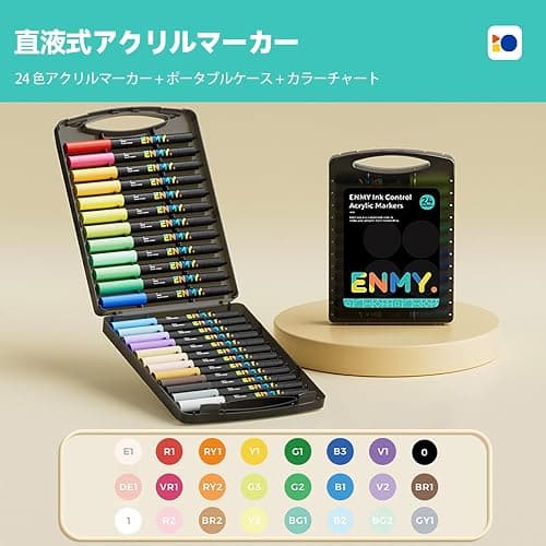 ENMY 24 Colors Set Straight Liquid Acrylic Markers, Illustration Markers, Water-Based, Brush Pen, Art Markers, Art Markers, Cartoons, Fabric Knitting Markers, Canvas, Glass, Wood, Fabric Pens for thumbnail 2