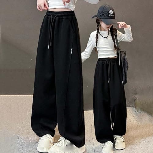 Girls Parachute Pants Baggy Wide Leg High Waisted Sweatpant with Pockets Fashion Workout Streetwear Open Bottom Joggers thumbnail 7