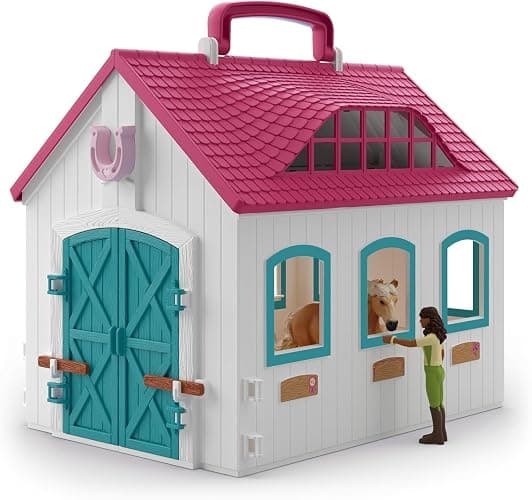 Schleich Horse Club - 60PC Little Horseshoe Open Stable Playset - Easy Carry Set with 2 Horse Figurines, Action Figure, Stable and Accessories - Toy Horses for Girls and Boys - Kids Ages 4+ | 42703 | Set includes hutch, 2 horses, movable girl figure & accessories | great gift for girls and boys | toys from 5 years thumbnail 7