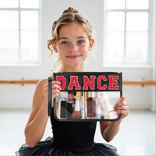 BuyCard Dance Recital Gifts, Clear Makeup Letter Bag, Chenille Letter Patch Cosmetic Bag, Dance Competition Gift, Toiletry Pouches with Zipper, Waterproof Travel Purse for Girl Women Appreciation thumbnail 2