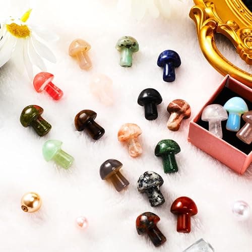 Nuanchu 20 Pcs Crystal Mushroom Decor Hand Making Mini Sculpture Mushroom Worry Stone Figurines Bulk Gemstone Polished Trinkets for Party Favors Stuff Witchcraft DIY Meditation Garden(Vivid Colors) thumbnail 5