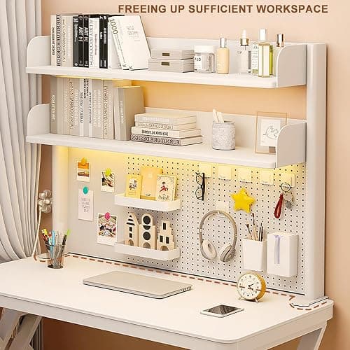 OXBZKMY Clamp on Desk Shelf with Pegboard, Desktop Organization Bookshelf Storage Shelves for Home Office Dorm Gaming Desk, Space Saving Tabletop Display Rack thumbnail 4