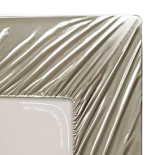 Lanest Housing Silk Satin Sheets, Queen Size Satin Bed Sheet Set with Deep Pockets, Cooling Soft and Hypoallergenic Satin Sheets Queen - Taupe thumbnail 7
