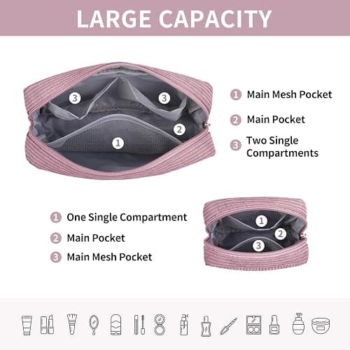 MAGEFY Small Makeup Bag for Purse Mini Cosmetics Bag Corduroy Cute Cosmetic Pouch for Women with Slip-in Pockets thumbnail 2