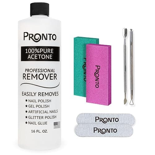 Pronto 16 Oz Acetone Nail Polish Remover and Nail Cuticle Oil Duo, 100 Percent Pure Acetone for Natural, Gel, Acrylic Nails, Cuticle Oil Drops for Repairing Damaged Cuticles and Nail Hydration - Image 1