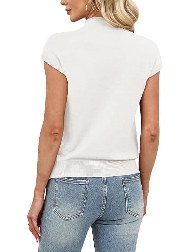 Sampeel Womens Short Sleeve Sweater Mock Neck Summer Top Dressy Casual Basic Knit Pullover Shirt thumbnail 5