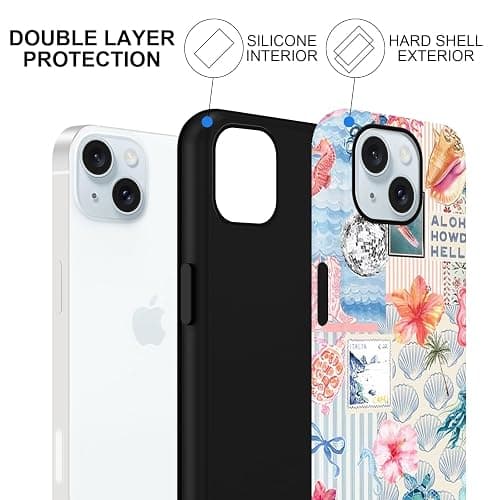 Vulfwela Summer Phone Case for iPhone 15, Cute Aesthetic Coastal Beach Ocean Collage Case, Coquette Hibiscus Flower Seashell Design, Slim Shockproof Protective Preppy Cover Funda for Women Girl thumbnail 3
