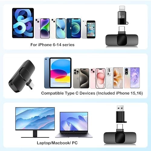 SOOOEC Wireless Lavalier Microphone with Adapter - for iPhone and Android Devices, Computers - Mini Mic for Video Recording and Podcasts - Noise Reduction Lapel Type C Mic thumbnail 3