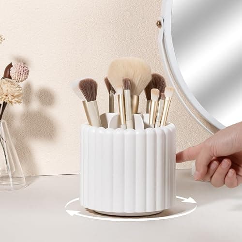 Anyoifax 360 Rotating Makeup Brush Holder 7 Slots Make Up Brush Organizer Removable Spinning Cosmetic Brushes Storage Pen Holder for Vanity, Dresser, Desk, White thumbnail 2