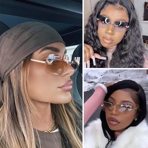 knliwkm Rimless Rectangle Y2k Sunglasses for Women Men Cute Small Clear Frameless Tinted Lens 2000S Fashion Shades Butterfly - Silver, Gradient Pink thumbnail 4
