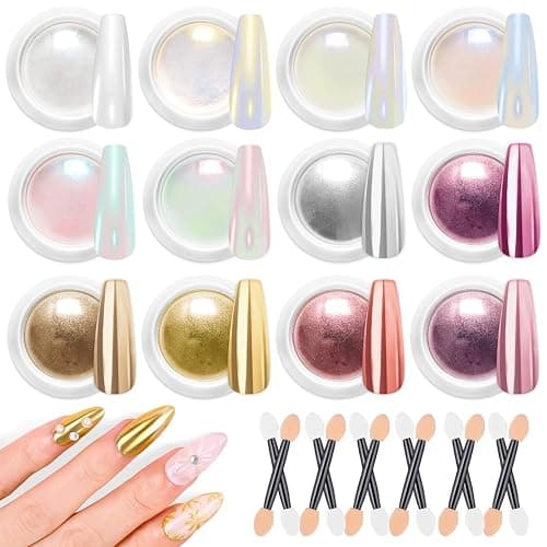 LEDSUUEI Chrome Nail Powder - Super Mirror Effect Metallic Holographic Aurora Iridescent Pearlescent Rose Gold White Pearl Chrome Nail Powder for Nails Salon DIY - Image 1