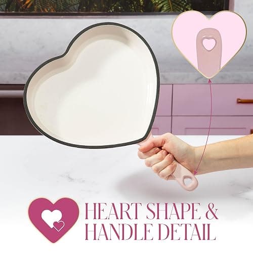 Paris Hilton Enameled Cast Iron Heart Skillet Pan, Superior Heat Retention, Oven Safe, Long-Lasting Enamel, 10-Inch, Pink thumbnail 5