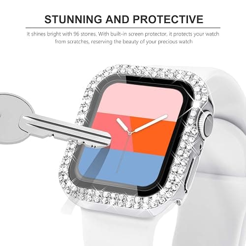 KADES Bling Case for Apple Watch 40mm with Built-in Screen Protector, Sparkling Rhinestone Protective Cover Compatible with Apple Watch Series SE3 SE2 6 5 4 SE (40mm, Silver) thumbnail 3