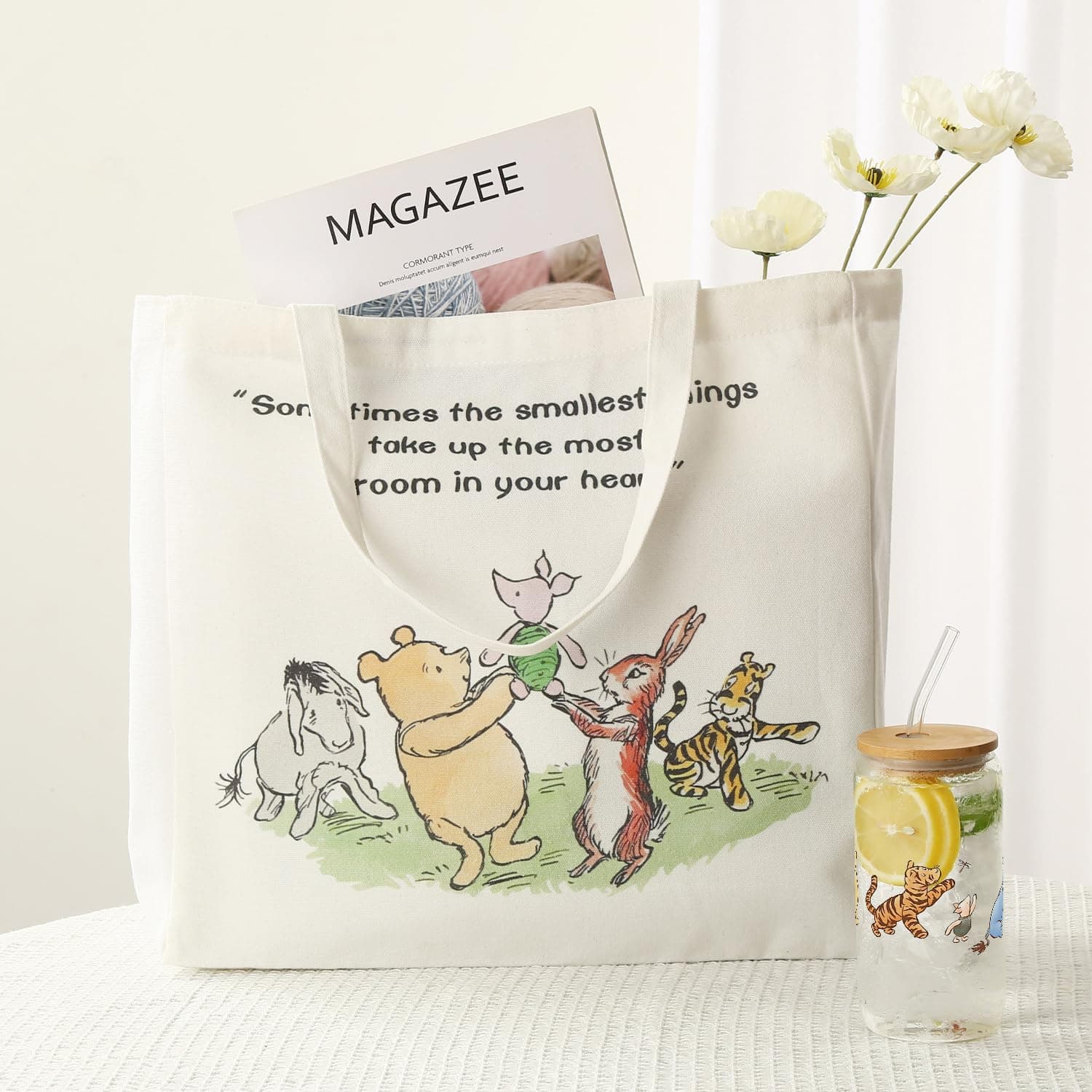 Pooh Bear Regalos para mujeres amigas, Pooh Bear Bolsa de lona inspiradora de 16 onzas, taza de vidrio helado, regalo de amistad, regalo para mejores amigos thumbnail 6