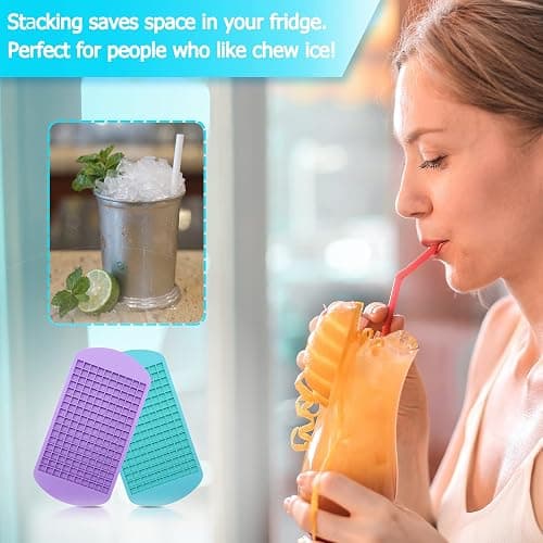 Silicone Mini Ice Cube Trays 2 Pack, 160 Small Ice Cube Molds Easy Release Crushed Ice Cube for Chilling Whiskey Cocktail, BPA Free Flexible Stackable and Durable Soft Mold Storage Containers thumbnail 7