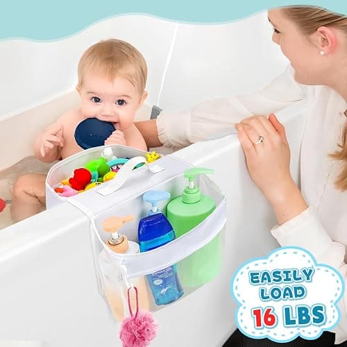Dreamtop Saddle Shape 2 Compartment Bath Toy Storage Net, Bathroom Toy Storage Tidy, Mesh Bath Toy Organizer with Zipper for Drying Toys and Storage, Kids Bath Toy Organizer Bath Toy Net for Tub thumbnail 4