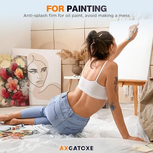 12 x 9 Ft Plastic Drop Cloths (10-Pack) - Disposable Painter's Sheeting & Tarps for Painting, Waterproof Furniture/Couch/Floor Protection thumbnail 4