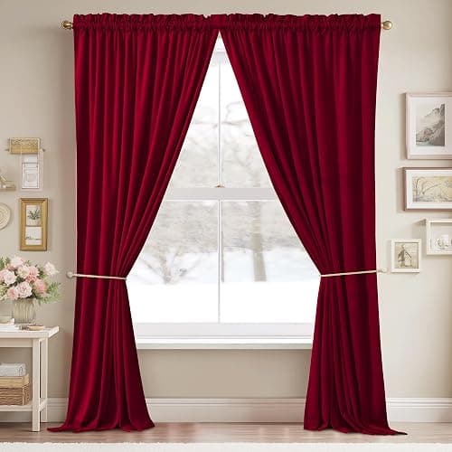 StangH Theater Red Velvet Curtains Christmas Curtains Super Soft Thermal Insulated Window Drapes 84 inches for Living Room Holiday Decorative for Master Bedroom, W52 x L84, 2 Panels thumbnail 2