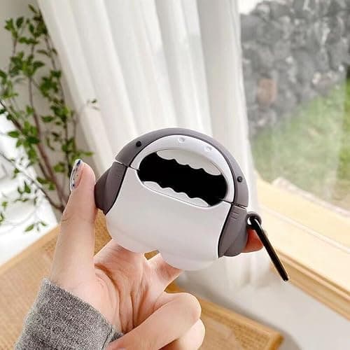 Cute Shark Case for Airpods 3rd Generation Cases 2021, Funny 3D Cartoon Kawaii Cool airpod 3 Case Cover with Cleaning Kit & Keychain for Apple Air pod 3 Gen for Boys Girls Kids Teen, Shark thumbnail 2