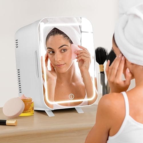 eklipt - Mini Fridge with Dimmable LED Mirror (4 Liter/6 Can), AC/DC Portable Beauty Fridge, for Refrigerating Makeup, Skincare and Food, Bedroom, Office and Car, White thumbnail 2