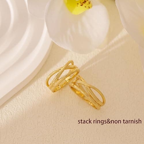 Ewrkbr Gold Rings for Women,Dainty 14k Gold Plated Stackable Ring for Women Non Tarnish Cute Trendy Chunky Ring Fashion Simple Statement Rings Jewelry for Women,Size 6 7 8 9 10 thumbnail 5