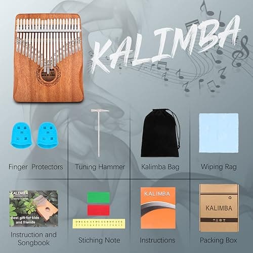 Kalimba Thumb Piano,YUNDIE Potable 17 Keys Mbira Finger Piano with Tune Hammer and Study Instruction,Musical Instruments Gift for Adult Beginners Professional (Brown, 21keys) thumbnail 4