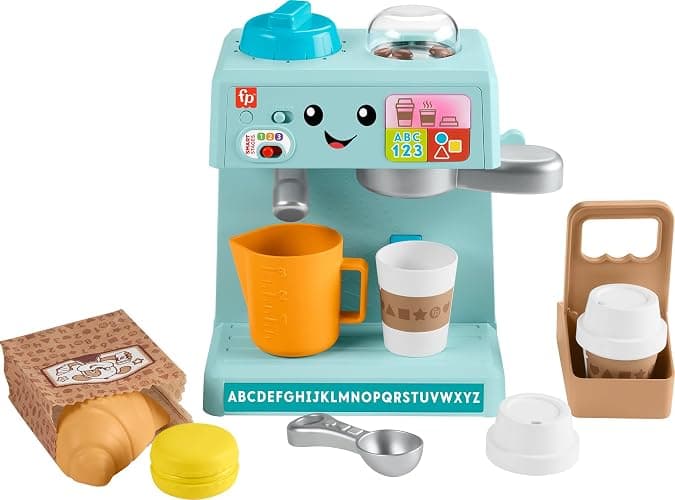 Fisher-Price Toddler Toy Laugh & Learn Coffee Café Musical Playset with Educational Songs & 10 Pretend Play Pieces for Kids Ages 18+ Months - Image 1