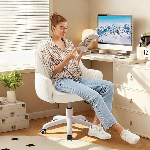 WXJHL Home Office Chair Velvet Vanity Chairs Cute Makeup Desk Chair with Wheels Mid Back Computer Chairs Height Adjustable Small Swivel Rolling Task Chair thumbnail 3